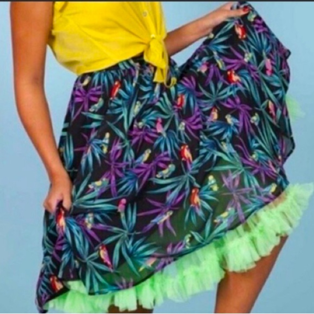 Betty Page by Tatyana Skirt With Parrots, Tiki Room Tropical Inspired XXS